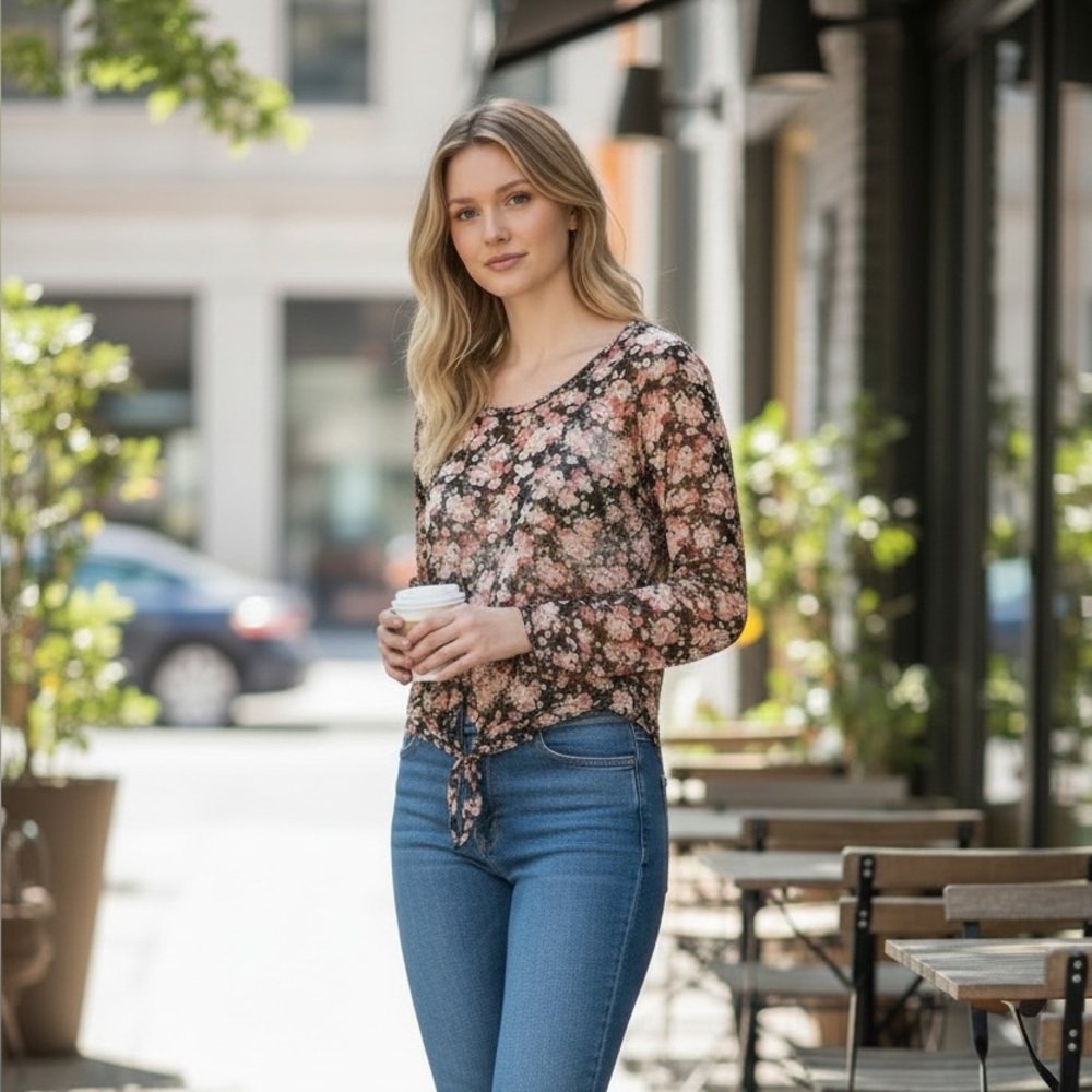Free Kisses Floral Sheer Long Sleeve